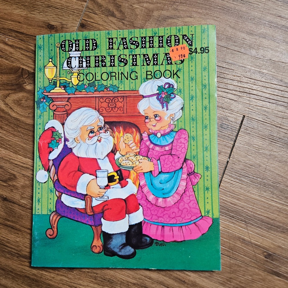 Vintage 1989 Old Fashion Christmas Coloring Book Landoll Santa Mrs Claus Retro